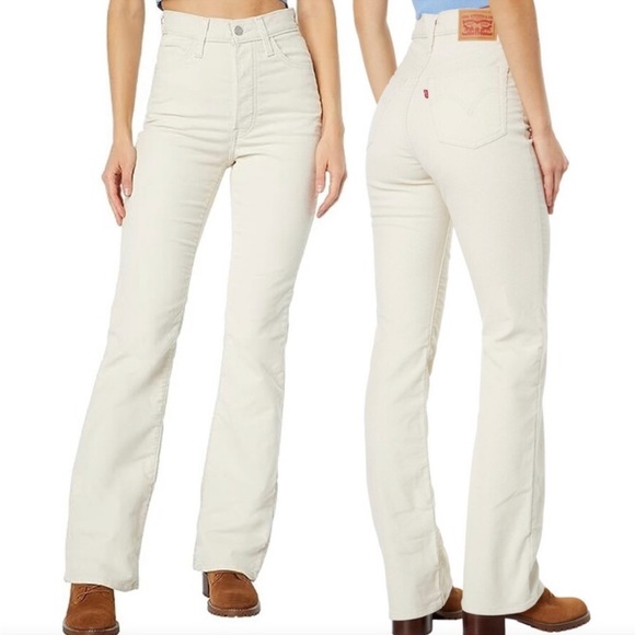 Levi's Women's Cream Ribcage Bootcut Corduroy Jeans 90's - Picture 2 of 13